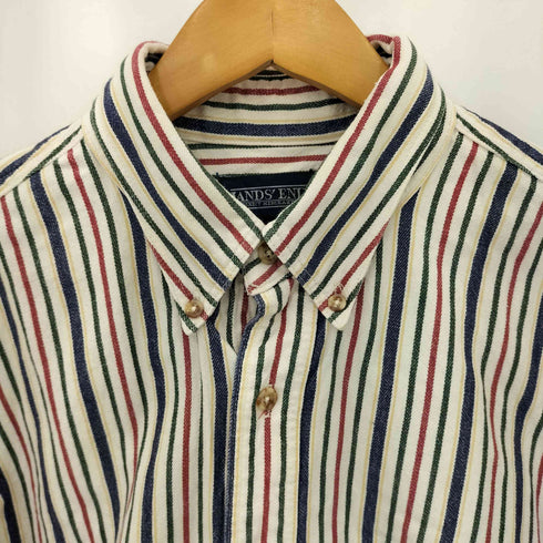 ランズエンド LANDS END 90s USA製 カジュアル レギュラーカラー マルチストライプシャツ メンズ M