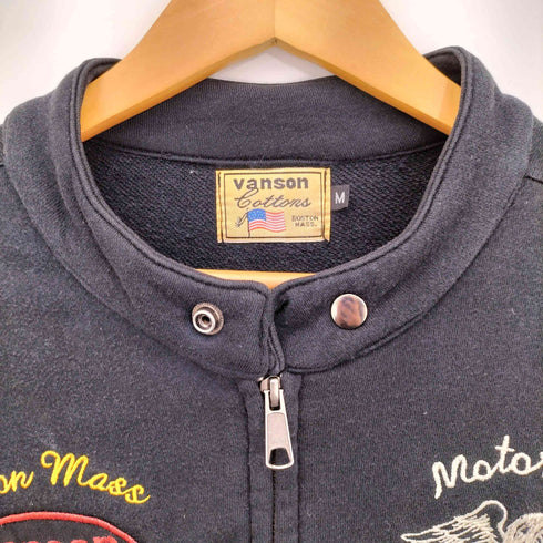 バンソン VANSON 両面 ホイールウイング刺繍 スウェット地 シングルライダースジャケット メンズ import:M