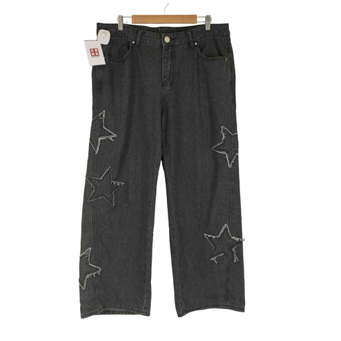 ROMWE スターデザイン ブラックデニムパンツ メンズ JPN:XL
