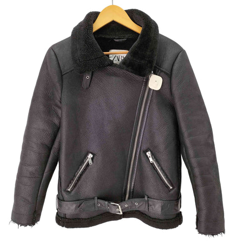ザラ ZARA ダブルフェイス フェイクムートン ライダースジャケット レディース import:XS