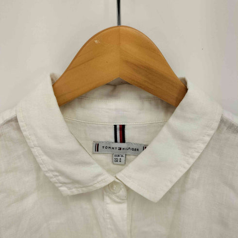 トミーヒルフィガー TOMMY HILFIGER ワンポイント 刺繍 S/S リネン シャツ レディース US 4