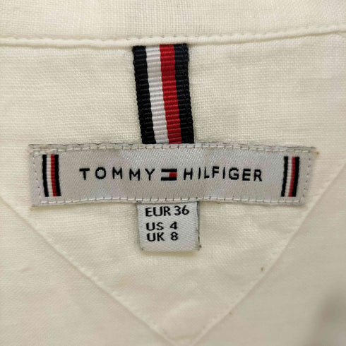 トミーヒルフィガー TOMMY HILFIGER ワンポイント 刺繍 S/S リネン シャツ レディース US 4
