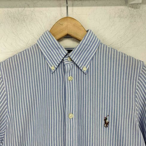 ラルフローレン RALPH LAUREN KNIT OXFORD ロゴ刺繍 ストライプ 鹿の子 ボタンダウンシャツ レディース import:S