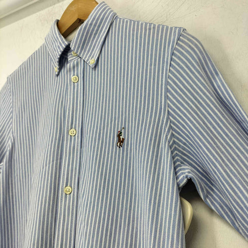 ラルフローレン RALPH LAUREN KNIT OXFORD ロゴ刺繍 ストライプ 鹿の子 ボタンダウンシャツ レディース import:S