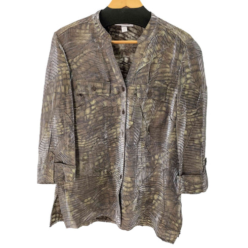 JM COLLECTION 総柄 ランダムプリーツ シャツ レディース import:S