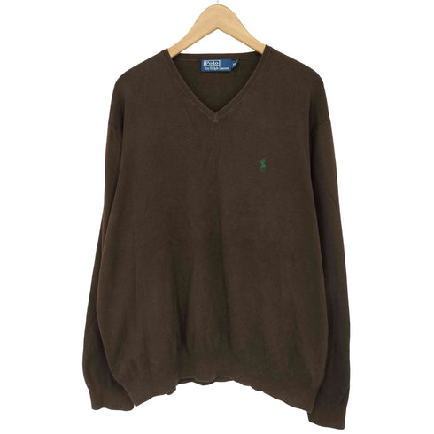 ポロバイラルフローレン Polo by RALPH LAUREN 00s ロゴ刺繍 コットン Vネック ニット メンズ import:XXL