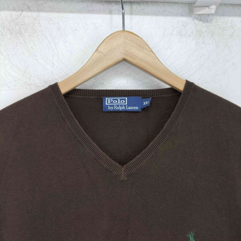 ポロバイラルフローレン Polo by RALPH LAUREN 00s ロゴ刺繍 コットン Vネック ニット メンズ import:XXL