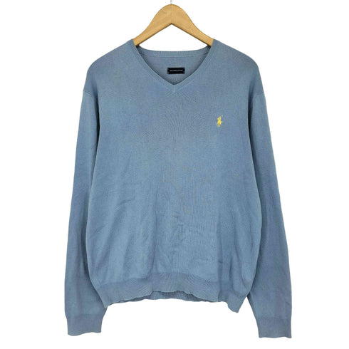 ポロバイラルフローレン Polo by RALPH LAUREN 00s ロゴ刺繍 コットン Vネック ニット メンズ import:XXL