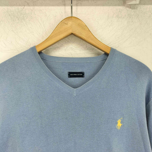 ポロバイラルフローレン Polo by RALPH LAUREN 00s ロゴ刺繍 コットン Vネック ニット メンズ import:XXL