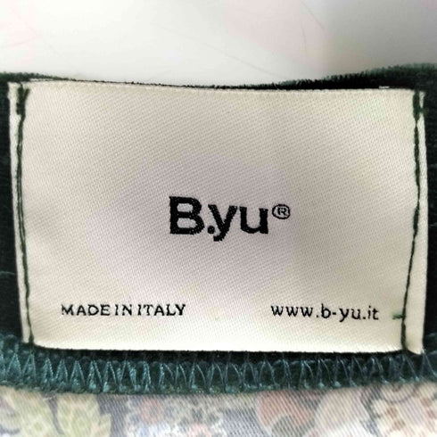 B.yu イタリア製 ベロア切替 総柄 Vネック ブラウス レディース
