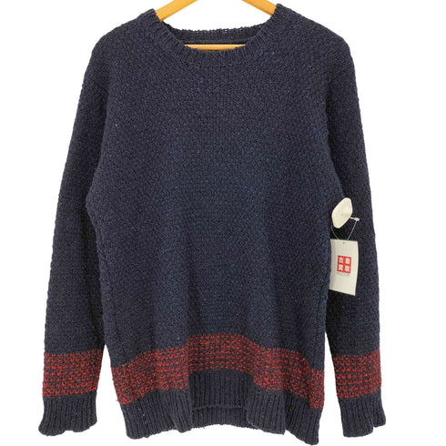 アイルランド製 ウール カラー切替 クルーネックニット メンズ import:M