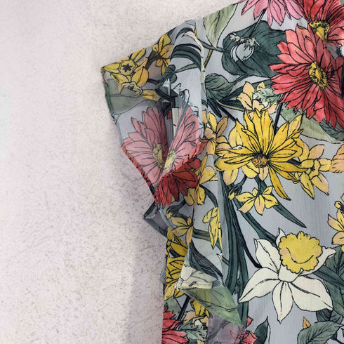 ザラ ZARA ボタニカル柄フロントスキッパーノースリーブワンピース レディース S