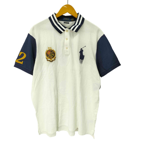 ポロラルフローレン POLO RALPH LAUREN CUSTOM SLIM FIT ビックポニー RL ロゴ刺繍 エンブレムパッチ ナンバリング ポロシャツ メンズ import:XXL