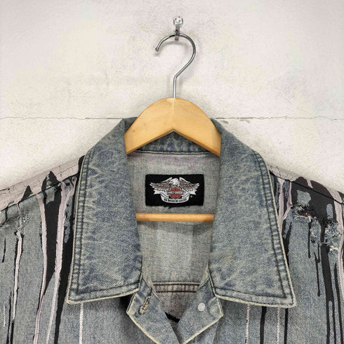 ハーレーダビッドソン HARLEY-DAVIDSON 90S イーグルタグ ペイントデザイン デニムジャケット ベスト メンズ