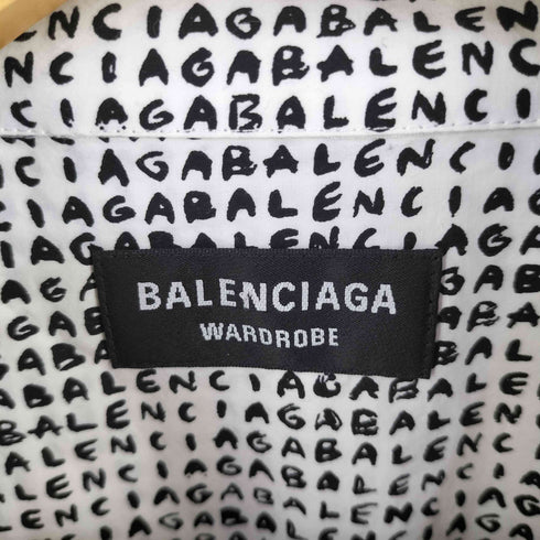 バレンシアガ BALENCIAGA All Over Logo Print Button Up Short Sleeve Shirt メンズ 42