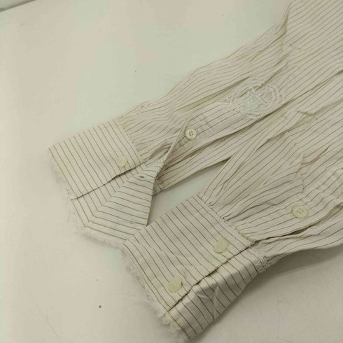 BAUHAUS バックレザー ロゴ カットオフ L/S ストライプ シャツ メンズ