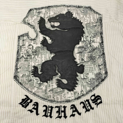 BAUHAUS バックレザー ロゴ カットオフ L/S ストライプ シャツ メンズ