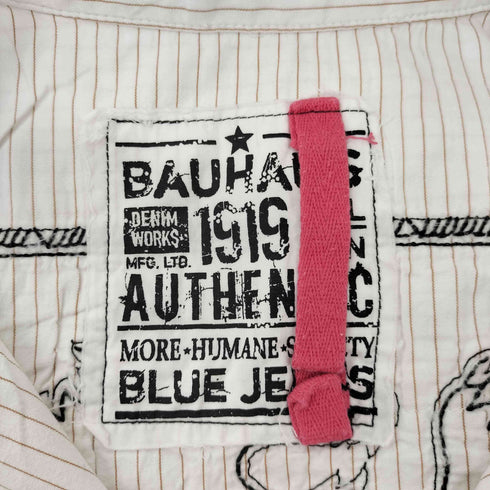 BAUHAUS バックレザー ロゴ カットオフ L/S ストライプ シャツ メンズ