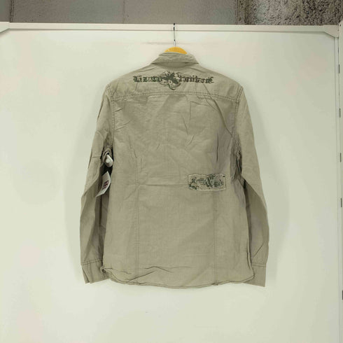 プリント カットオフ リネン コットン L/S シャツ メンズ