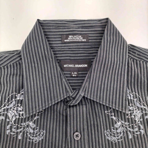MICHAEL BRANDON 総柄 プリント L/S ストライプ シャツ メンズ import:L