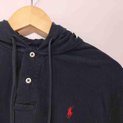 ポロバイラルフローレン Polo by RALPH LAUREN 90s フード付 ヘンリーネック 鹿の子 L/S ポロシャツ メンズ import:L