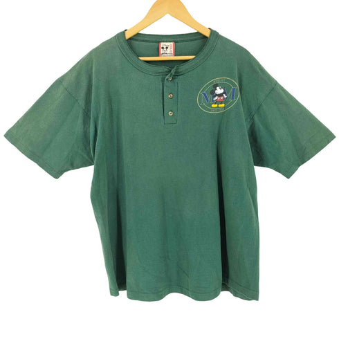 90S USA製 ワンポイントキャラクタープリント ヘンリーネックTシャツ メンズ L/XL