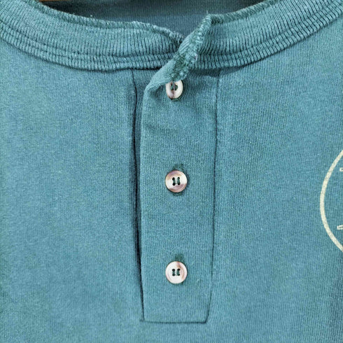 90S USA製 ワンポイントキャラクタープリント ヘンリーネックTシャツ メンズ L/XL