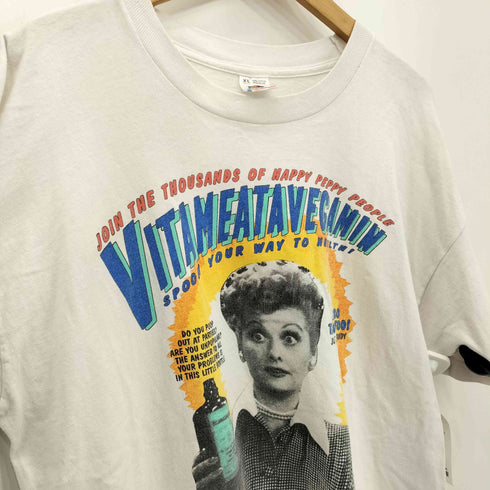 フルーツオブザルーム FRUIT OF THE LOOM 90s USA製 シングルステッチ I LOVE LUCYプリント コピーライト1992 クルーネックTシャツ メンズ import:XL