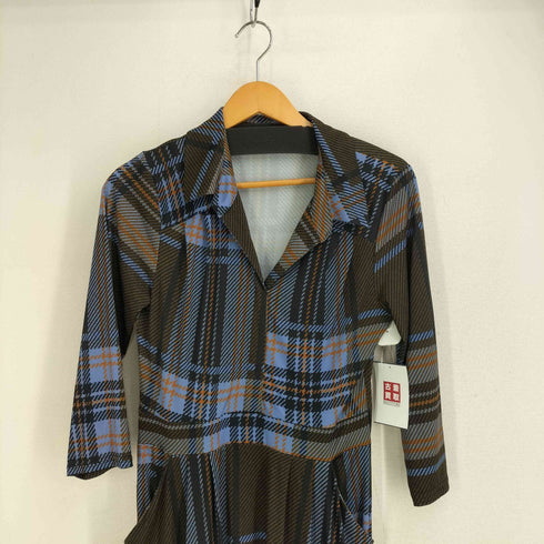 EGERIE PARIS チェック柄 七分袖 ロングワンピース レディース