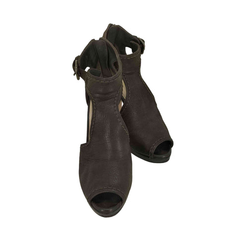 プラダ PRADA CAPRA ANTIC オープントゥ ベルト ヒールサンダル レディース 36.5