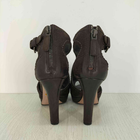 プラダ PRADA CAPRA ANTIC オープントゥ ベルト ヒールサンダル レディース 36.5