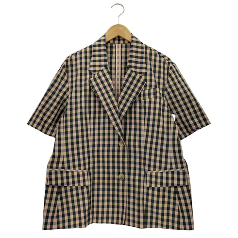 メゾンスペシャル MAISON SPECIAL Color Plaid Half Sleeve Jacket カラーチェック柄 ハーフスリーブジャケット レディース FREE