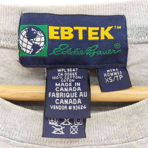 エディーバウアー Eddie Bauer 90S カナダ製 EBTEK 両面 ロゴ プリント S/S クルーネック Tシャツ メンズ import:XS