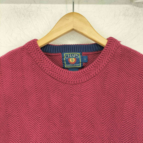 チャップスラルフローレン CHAPS RALPH LAUREN エンブレム刺繍 ヘリンボーン コットンニット メンズ import:L