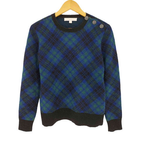 ブルックスブラザーズ BROOKS BROTHERS ナイロンブレンド ブラックウォッチ ショルダーボタン クルーネックセーター レディース import:M