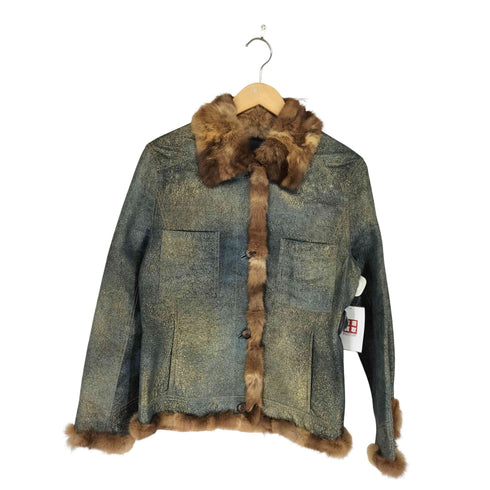 fur ファー切替レザートラッカージャケット レディース L