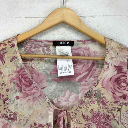 モルガン MORGAN 花柄袖フレアシースルートップス レディース