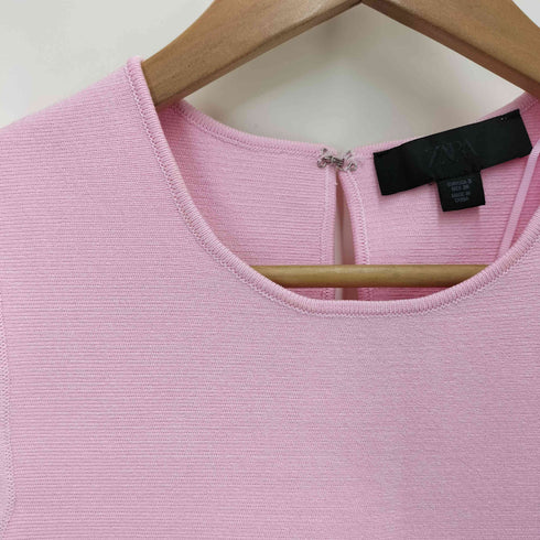 ザラ ZARA リボン付きペプラムニットトップス レディース import:S