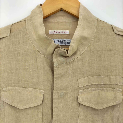 flair リネン100 スタンドカラー サファリシャツ レディース JPN:L