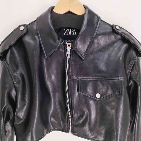 ザラ ZARA Black Jacket ブラック レザー ジャケット レディース import:M