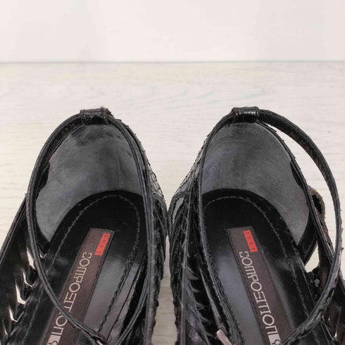 Composition9 vibram パイソン 型押し 蛇腹 フラット パンプス レディース JPN:23.5
