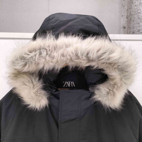 ザラ ZARA dnwr. フード ファー付き 中綿 パファー コート ウエスト ドローコード メンズ import:M