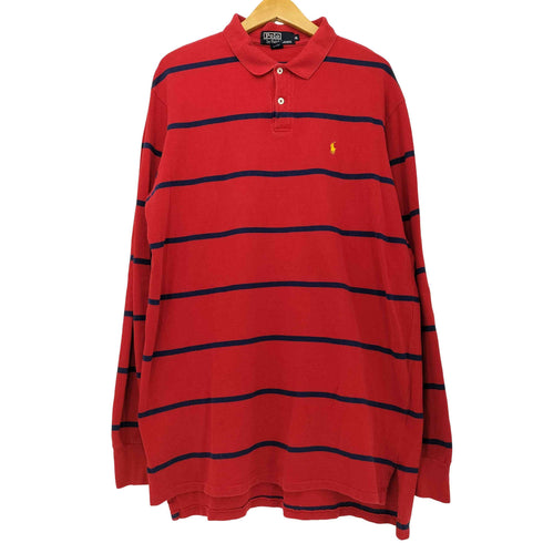 ポロバイラルフローレン Polo by RALPH LAUREN 90s USA製 ポニー刺繍 ボーダー L/S ポロシャツ メンズ import:XL