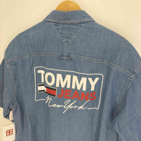 トミーヒルフィガー TOMMY HILFIGER ロゴ刺繍 プリント ボックスシルエット ショートスリーブ デニムシャツ メンズ import:S