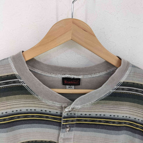 グラミチ GRAMICCI 80-90S USA製 ヘンリーネック ボーダー ロングスリーブTシャツ メンズ S