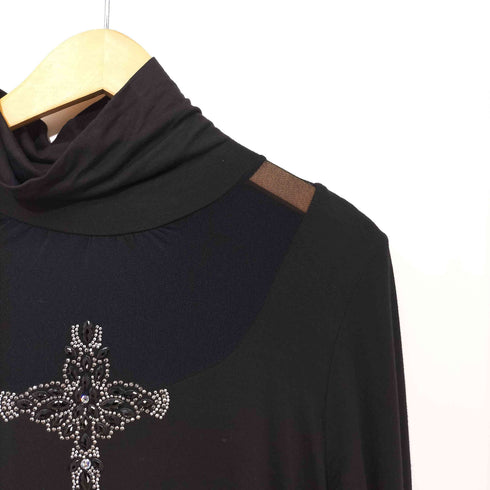VALLERI VALLERI クロス ビジュー シアー ハイネック カットソー レディース import:L