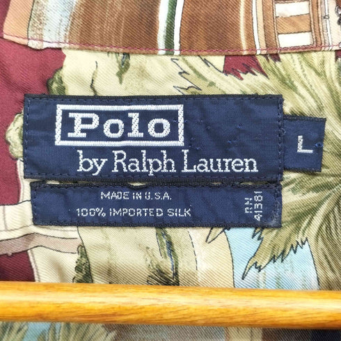 ポロバイラルフローレン Polo by RALPH LAUREN 80-90S USA製 シルク 100 総柄 開襟 S/S シャツ メンズ import:L