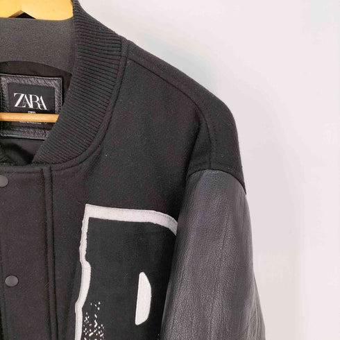 ザラ ZARA 袖レザー ワッペン スタジャン アワードジャケット メンズ S-M