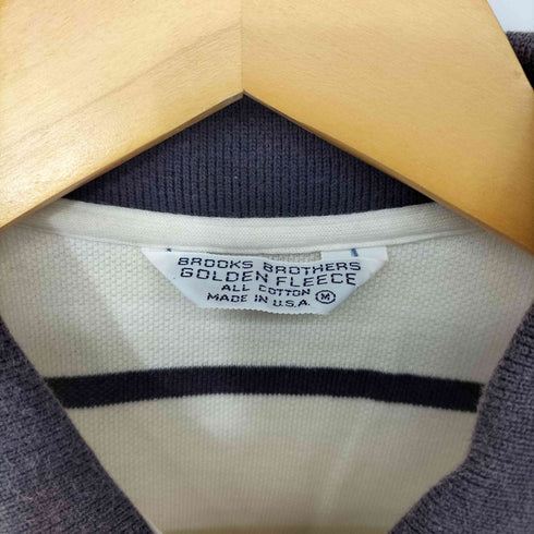 ブルックスブラザーズ BROOKS BROTHERS 90s USA製 GOLDEN FLEECE 金羊 刺繍 鹿の子 ピケ ボーダー ポロシャツ メンズ import:M
