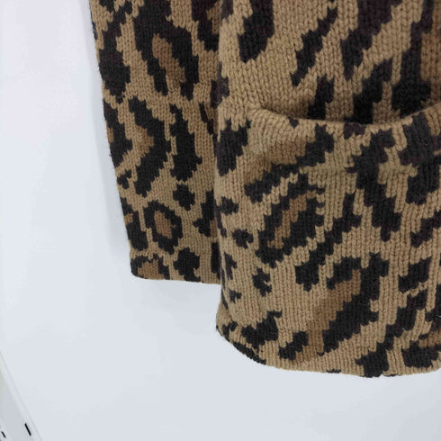 ローレンラルフローレン LAUREN RALPH LAUREN 90s ラムウール100 ハンドニット レオパード ネイティブ ショールカラー カーディガン レディース import:S